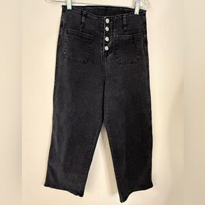 Black high rise button front wide leg jeans SZ 4